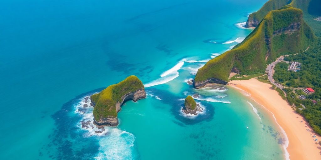 Pemandangan indah pantai selatan Bali yang menawan.